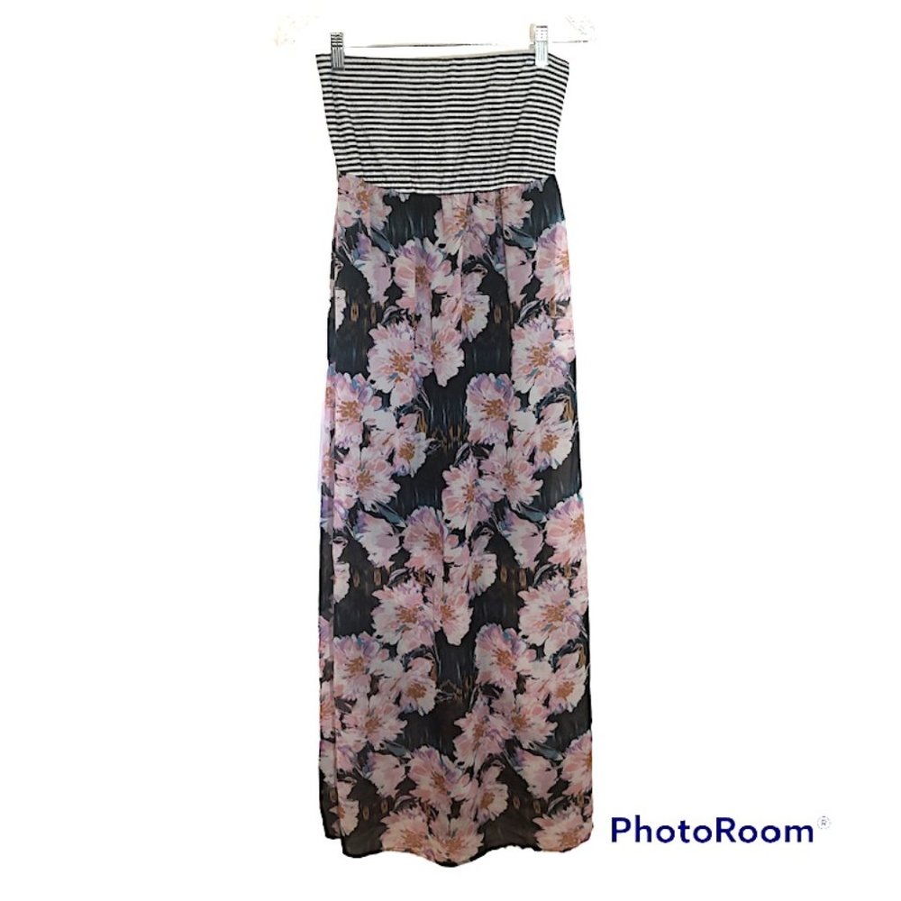 Xhilaration Strapless  Bandeau Top Attached Floral Skirt Maxi Dress Size M